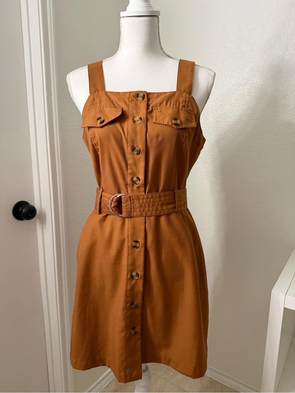 J for Justify Rust Button-Front Belted Mini Dress